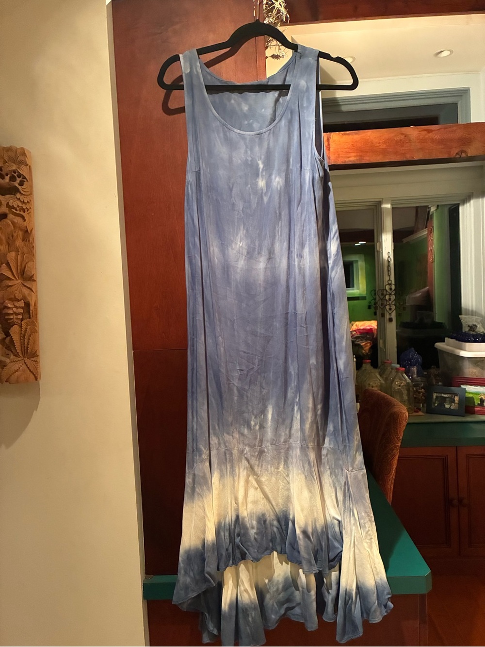 CHARLIE B Blue and Cream Sleeveless Tie-Dye Maxi Dress